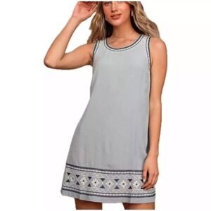 Lulus Love You Forever Dusty Blue Embroidered Mini Shift Dress Small